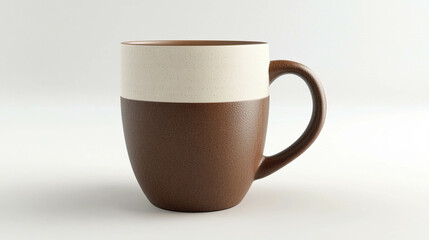 Wall Mural - A modern ceramic mug in light beige and brown colors  close-up