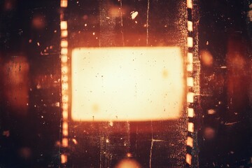 Wall Mural - A close-up of an old, worn film negative with visible scratches and dust. The background is a dark blue hue to accentuate the texture and graininess of the film stock