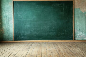 Wall Mural - a green chalkboard background with space for text or graphics, creating an empty school blackboard t