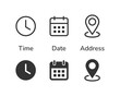 © Hunter Leader - Date, time, and location address icon set vector illustration.