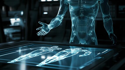 Poster - Lifestyle photo of a person controlling a 3D robot model using 2D gestures on a touchscreen, blending robotics with interactive design, 4k resolution