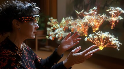 Poster - Lifestyle photo of a person interacting with a 3D product model powered by AI, with 2D analytics and feedback options, merging design with user insights, 4k resolution