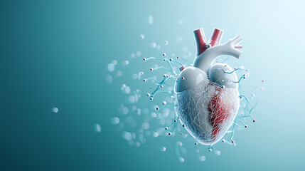 Poster - 3D illustration of heart with visible pressure and blood flow dynamics