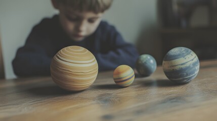 Poster - Lifestyle photo of a kid learning about planets with a 3D solar system model and 2D facts overlayed, blending space exploration with interactive education, 4k resolution