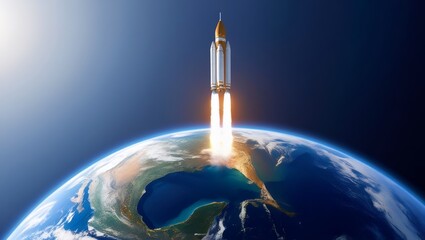 Wall Mural - space rocket rises into the cosmos from earth