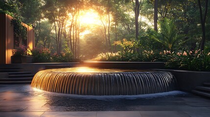 Beautiful glowing lights on modern fountains in decorative photos