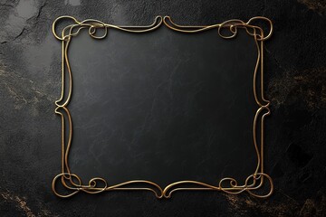 Poster - Black background with a golden, thin frame. Rectangular shape with curly edges and a patterned border.