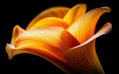 Poster - A vibrant orange flower petal with delicate textures, beautifully highlighted against a dark background, showcasing its natural elegance.