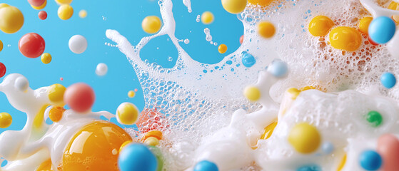 Poster - Colorful bubbles and foam create vibrant splash in water