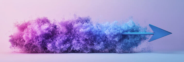 Poster - vibrant arrow piercing through colorful cloud of smoke, showcasing blend of purple and blue hues. dynamic composition evokes sense of movement and creativity