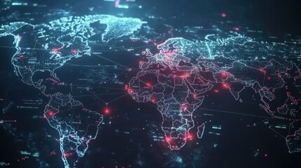 Poster - Digital World Map with Network Connections and Data Points