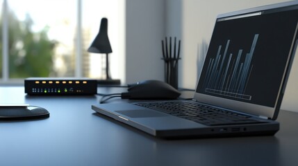 Poster - Modern Workspace with Laptop and Networking Equipment