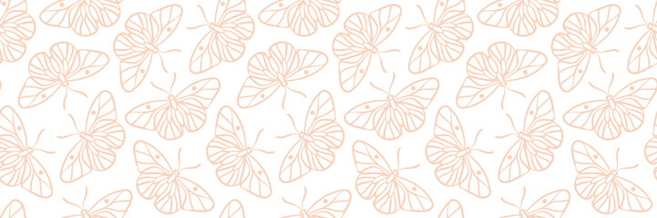 Poster - Peach and white butterfly vector banner, seamless repeat pattern background design