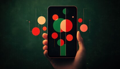 Poster - Hand holding smartphone with abstract colorful design on screen.