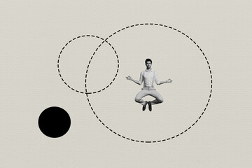 Aufkleber - Composite artwork collage image picture of black white effect guy fly meditate isolated on creative background