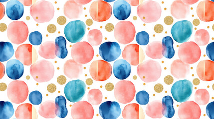 Colorful watercolor stain pattern adorned with shimmering golden dots ideal for fabric design and artistic projects