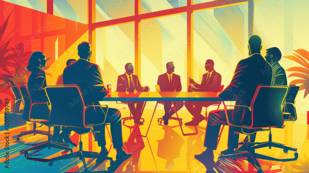 Finalize Discussions Executives in a corporate meeting, finalizing decisions for a major ...