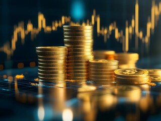 Poster - Golden Coins and Growth Chart in Financial Concept