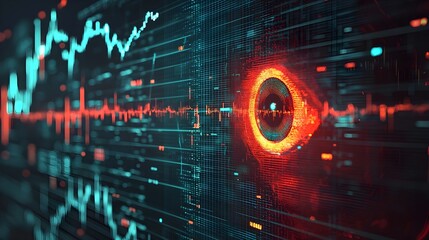 Poster - glowing digital eye scanning through financial data for fraud detection anomalies