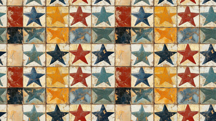 Seamless oil painting pattern featuring five pointed stars decorative tile design