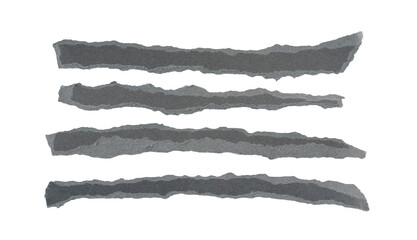 Poster - grey torn paper strips, ripped grey paper sheets, paper scraps with torn edges, isolated on a transp