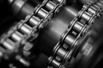 Aufkleber - A close up of a chain with many links. The chain is made of metal and is very old