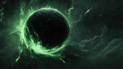 Poster - Mysterious Green Nebula with a Dark Planet