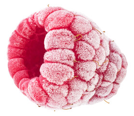 Wall Mural - Delicious frozen raspberry isolated on a white background. Ripe red juicy raspberry.