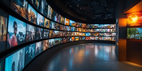 Poster - Imagine a stunning multimedia streaming wall with dynamic channel images, designed to enhance your entertainment experience and offer an immersive atmosphere for engaging in visual storytelling