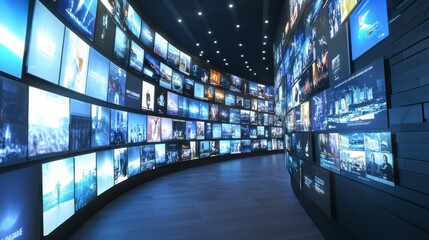 Poster - An immersive multimedia streaming wall featuring an array of colorful, vibrant channel images, creating an abstract entertainment backdrop