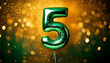 © Galeno - green number five balloon shines glittering gold background