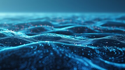 Poster - Abstract digital landscape is forming with flowing blue particles and lines, representing innovative technology and futuristic concepts