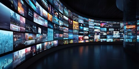 Poster - A stunning multimedia streaming wall showcases an array of vibrant, dynamic images specifically designed to create an engaging and immersive experience for each and every viewer and visitor alike