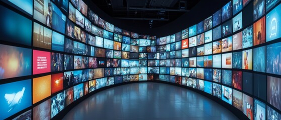 Poster - A captivating multimedia streaming wall that showcases an array of colorful and vivid channel images, meticulously designed to create immersive entertainment experiences for viewers everywhere