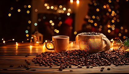 glowing lights coffee beans create cozy festive atmosphere holiday season