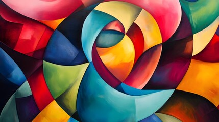 Poster - a vibrant abstract painting featuring swirling shapes and bold colors, creating a dynamic visual exp