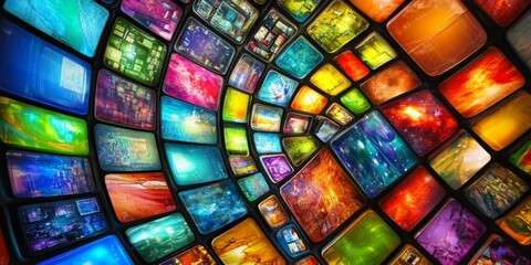 Poster - A captivating dynamic array composed of colorful frames, which creatively showcase stunning abstract digital visuals