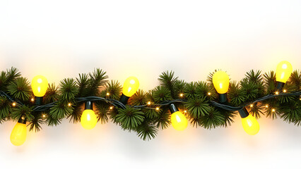 Poster - Glowing yellow light bulbs with sparkles adorn a Christmas garland against a white background for winter holiday party decor
