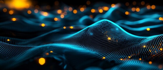 Poster - Abstract glowing waves with light particles