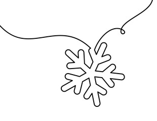 Canvas Print - Simple black outline of a snowflake connected by a curved line. Vector illustration, ideal for winter-themed projects.