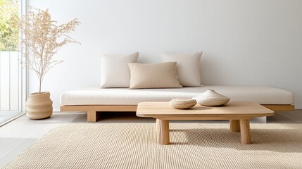 Wall Mural - Minimalist Zen Living Room with Natural Materials