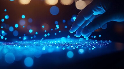 Poster - Hand touching glowing blue particles