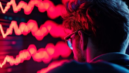 Poster - Person analyzing data on screen, low light scene
