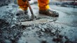 © Justlight - A worker using a trowel to spread and smooth out the freshly poured concrete taking pride in their precision and attention to detail.