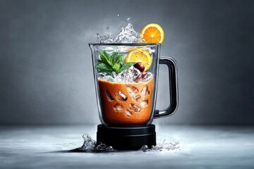Fototapete - Minimalist sketch of smoothie ingredients in a blender, using soft, light colors against a clean background