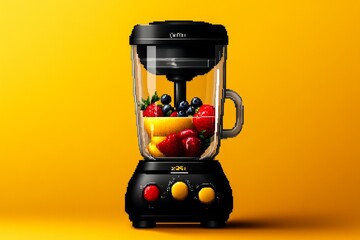 Poster - Pixel art of a blender with fruits inside, blending in vibrant 8-bit style, capturing a retro feel and simplicity
