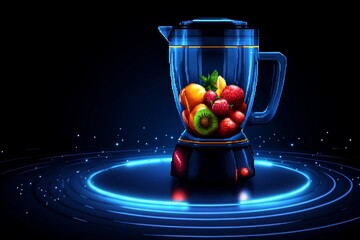 Poster - Pixel art of a blender with fruits inside, blending in vibrant 8-bit style, capturing a retro feel and simplicity