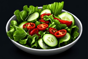 Aufkleber - Pixel art of a bowl with marinated vegetables in simple 8-bit style, using bright, nostalgic colors to evoke a retro look