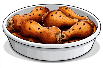 Poster - Simple drawing of chicken drumsticks in a marinade, with soft colors and gentle shading on a white background, capturing a casual cooking feel