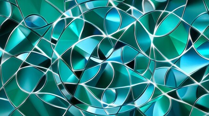 Poster - A pattern of geometric shapes in shades of teal, blue, and green